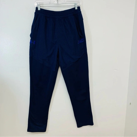 Under Armour Sweatpants Men Medium  Loose Heatgear Blue Pockets Joggers Stretch - Picture 1 of 13